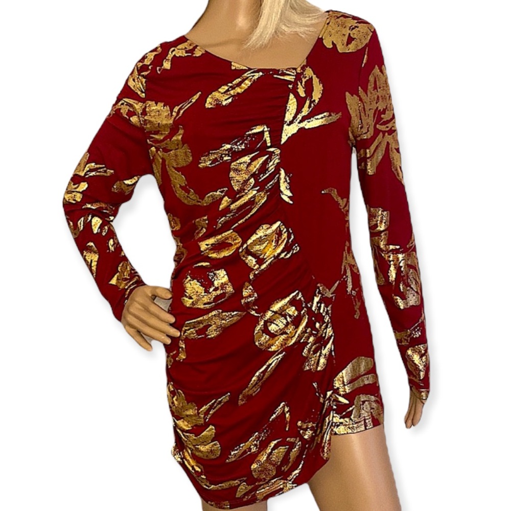 LYNN RITCHIE SILVER  | ASYMMETRICAL RED & METALLIC GOLD TOP  SZ L